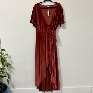 NWT Baltic Born Glitter Velvet Rust Red Wrap Maxi Dress Plus Size 3XL